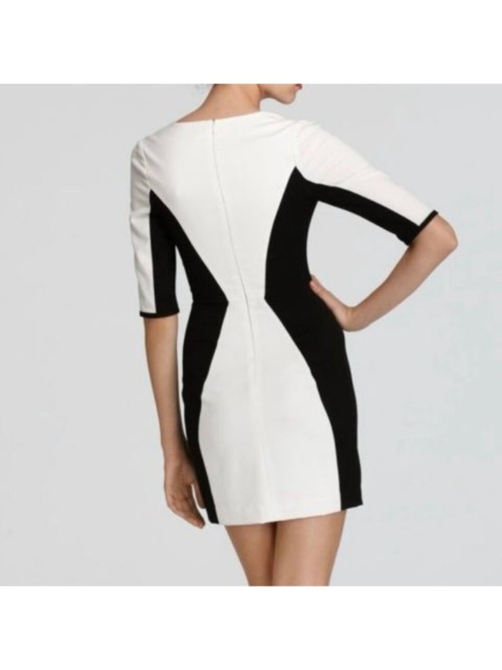 Black Halo Colorblock Sheath Dress White Black Career Cocktail Size 2 - Picture 4 of 10